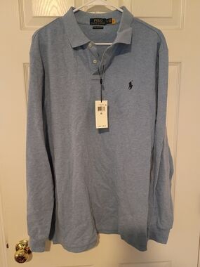 Polo by Ralph Lauren Men's Long-Sleeve Light Blue Polo Shirt NWT XL